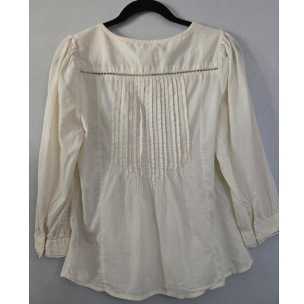 Meadow Rue Anthropologie Ivory Pintuck Lace Boho Blouse Size 6 Cotton - Picture 10 of 10